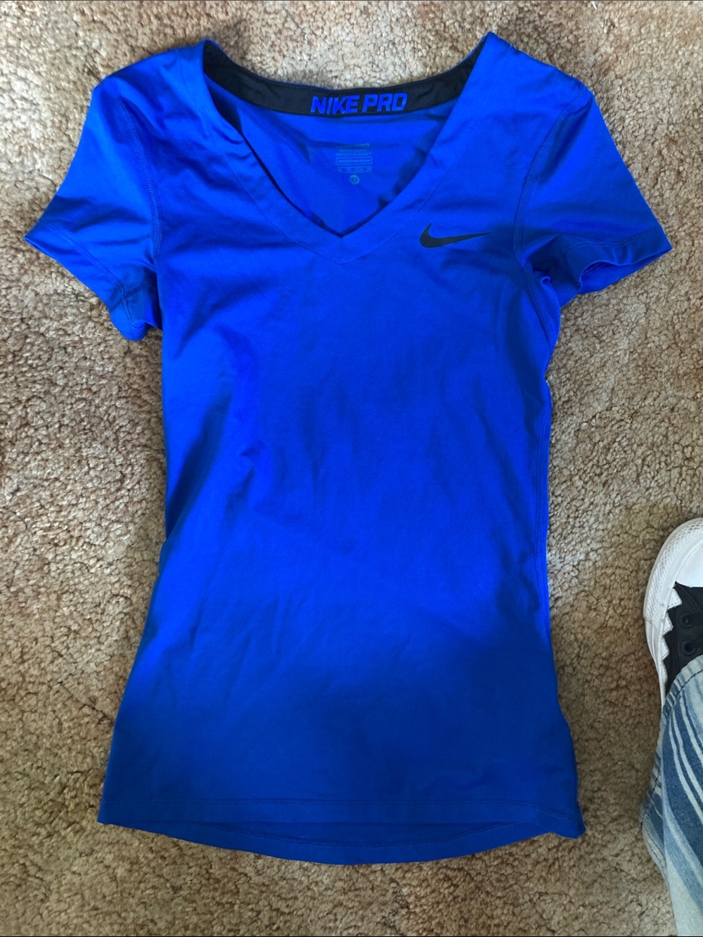 Nike Pro Women's V-Neck Short Sleeve Top - Royal Blue with Black Swoosh